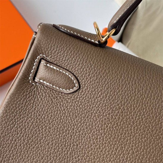 Hermes Hermès Kelly 28cm Togo Ck18 Elephant Grey Waxed Thread Gold Hardware Hand-Stitched