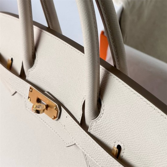 Hermes Hermès Birkin 30cm Epsom Ck10 Milk White Waxed Thread Gold Hardware Hand-Stitched