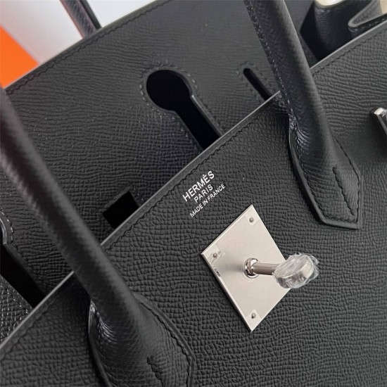 Hermes Hermès Birkin 30cm Epsom Ck89 Black Waxed Thread Silver Hardware Hand-Stitched