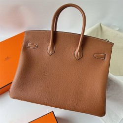 Hermes Hermès Birkin 35cm Togo Ck37 Golden Brown Waxed Thread Gold Hardware Hand-Stitched