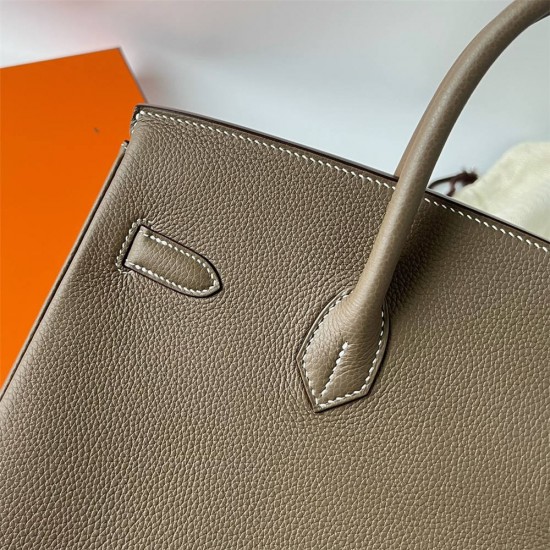 Hermes Hermès Birkin 35cm Togo Ck18 Elephant Grey Waxed Thread Silver Hardware Hand-Stitched