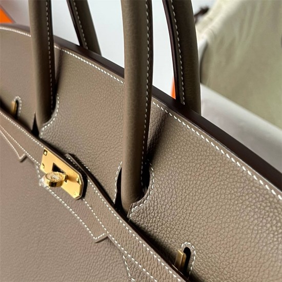 Hermes Hermès Birkin 35cm Togo Ck18 Elephant Grey Waxed Thread Gold Hardware Hand-Stitched