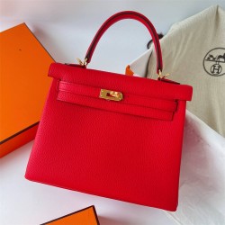 Hermes Hermès Kelly 25cm Togo S3 Heart Red Waxed Thread Gold Hardware Out of Stock Hand-Stitched