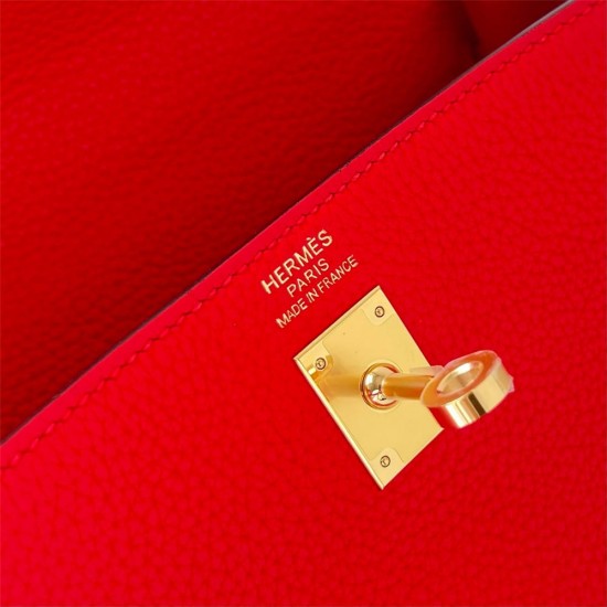 Hermes Hermès Kelly 25cm Togo S3 Heart Red Waxed Thread Gold Hardware Out of Stock Hand-Stitched