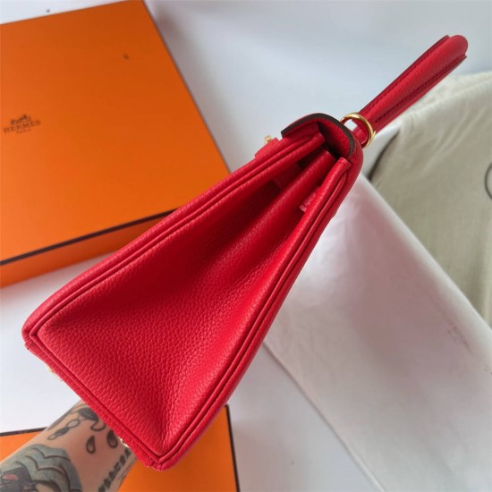 Hermes Hermès Kelly 25cm Togo S3 Heart Red Waxed Thread Gold Hardware Out of Stock Hand-Stitched