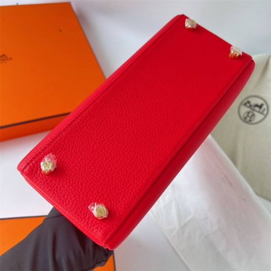 Hermes Hermès Kelly 25cm Togo S3 Heart Red Waxed Thread Gold Hardware Out of Stock Hand-Stitched