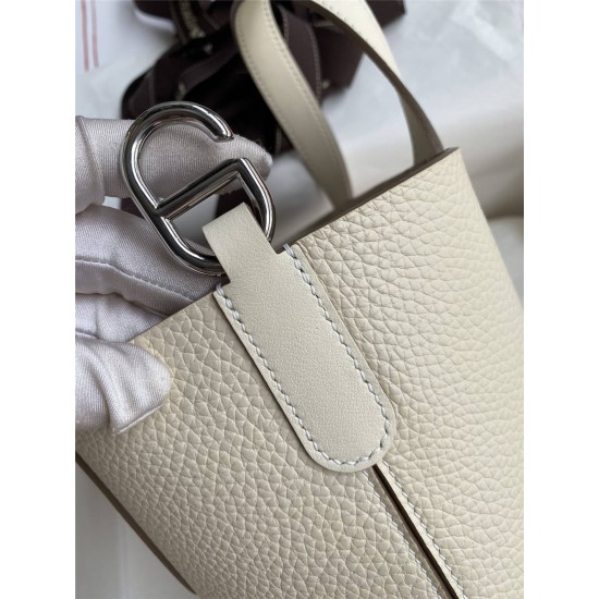 Hermes Hermès Picotin 18 in the loop...18cm Imported Taurillon Clemence Swift Leather Milk White Silver Hardware Waxed Thread Hand-Stitched