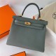 Hermes Hermès Kelly 25cm Togo CC63 Apricot Green Waxed Thread Gold Hardware Hand-Stitched