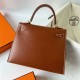 Hermes Hermès Kelly 25cm Barenia Smooth Grain Saddle Leather Waxed Thread Gold Hardware Hand-Stitched