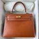 Hermes Hermès Kelly 25cm Barenia Smooth Grain Saddle Leather Waxed Thread Gold Hardware Hand-Stitched