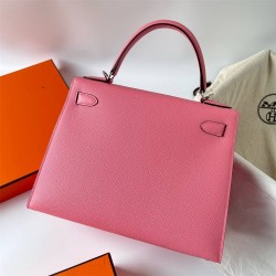 Hermes Hermès Kelly 28cm Epsom 1Q Milk Pink Waxed Thread Silver Hardware Hand-Stitched