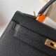 Hermes Hermès Kelly 25cm Epsom Ck89 Black Waxed Thread Gold Hardware Hand-Stitched