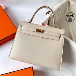 Hermes Hermès Kelly 25cm Epsom Ck10 Milk White Waxed Thread Gold Hardware Hand-Stitched