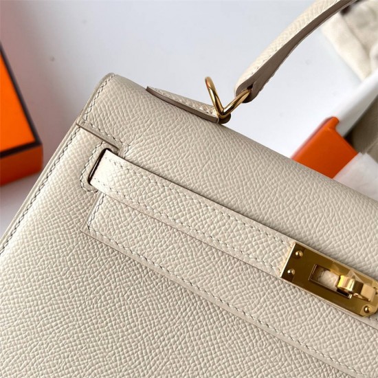 Hermes Hermès Kelly 25cm Epsom Ck10 Milk White Waxed Thread Gold Hardware Hand-Stitched