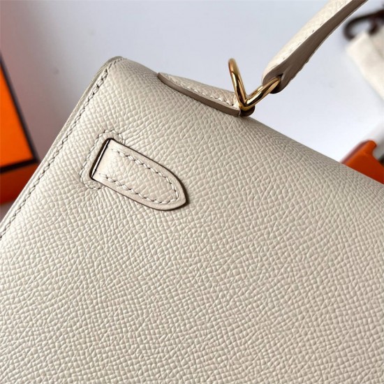 Hermes Hermès Kelly 25cm Epsom Ck10 Milk White Waxed Thread Gold Hardware Hand-Stitched