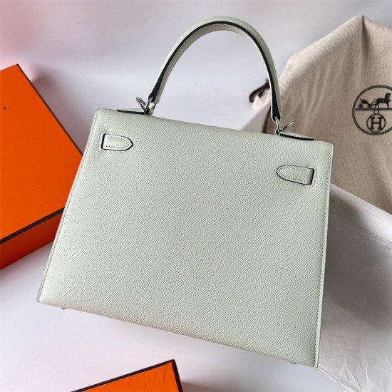 Hermes Hermès Kelly 25cm Epsom 0S Bubble Green Waxed Thread Silver Hardware Hand-Stitched