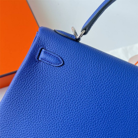 Hermes Hermès Kelly 25cm Togo I7 Lapis Lazuli Blue Waxed Thread Silver Hardware Hand-Stitched