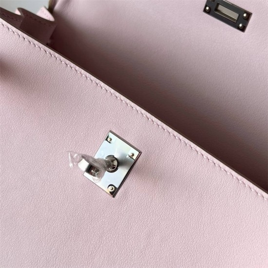 Hermes Hermès Kelly 25cm Swift Imported Plain Leather 09 Dreamy Pink Purple Waxed Thread Silver Hardware Hand-Stitched