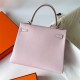 Hermes Hermès Kelly 25cm Swift Imported Plain Leather 09 Dreamy Pink Purple Waxed Thread Silver Hardware Hand-Stitched