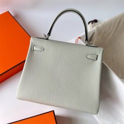 Hermes Hermès Kelly 25cm Togo 0V Crystal Grey Waxed Thread Silver Hardware Hand-Stitched