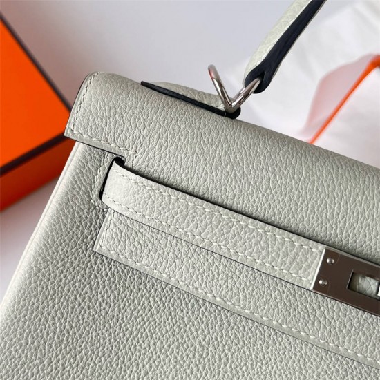 Hermes Hermès Kelly 25cm Togo 0V Crystal Grey Waxed Thread Silver Hardware Hand-Stitched