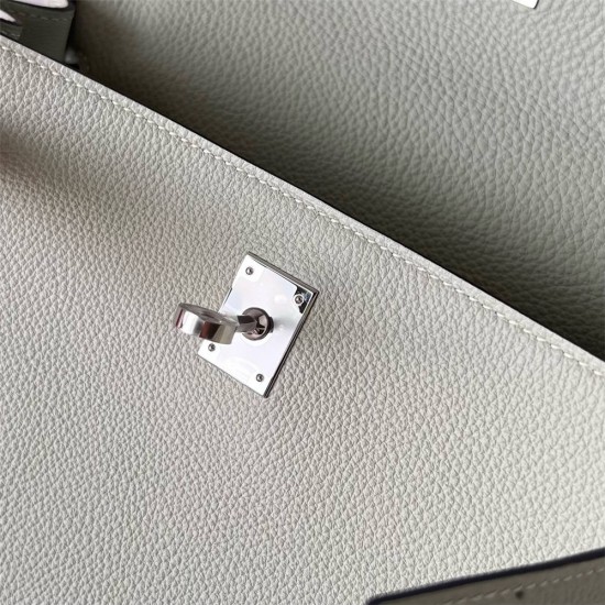 Hermes Hermès Kelly 25cm Togo 0V Crystal Grey Waxed Thread Silver Hardware Hand-Stitched