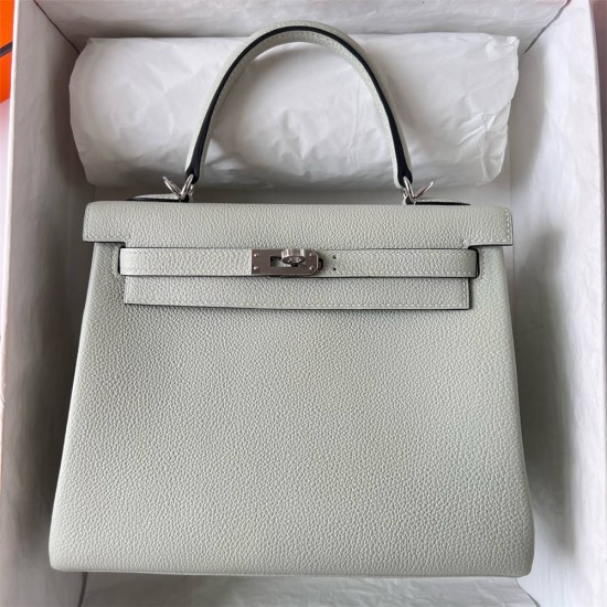 Hermes Hermès Kelly 25cm Togo 0V Crystal Grey Waxed Thread Silver Hardware Hand-Stitched