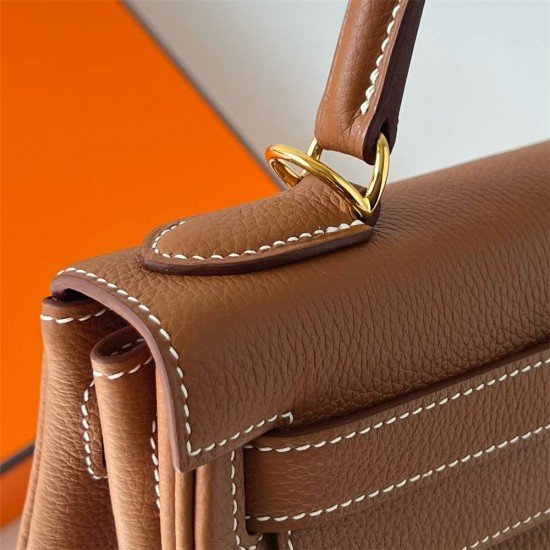 Hermes Hermès Kelly 28cm Togo Ck37 Golden Brown Waxed Thread Gold Hardware Hand-Stitched