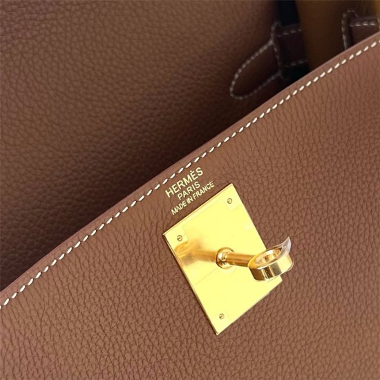 Hermes Hermès Kelly 28cm Togo Ck37 Golden Brown Waxed Thread Gold Hardware Hand-Stitched