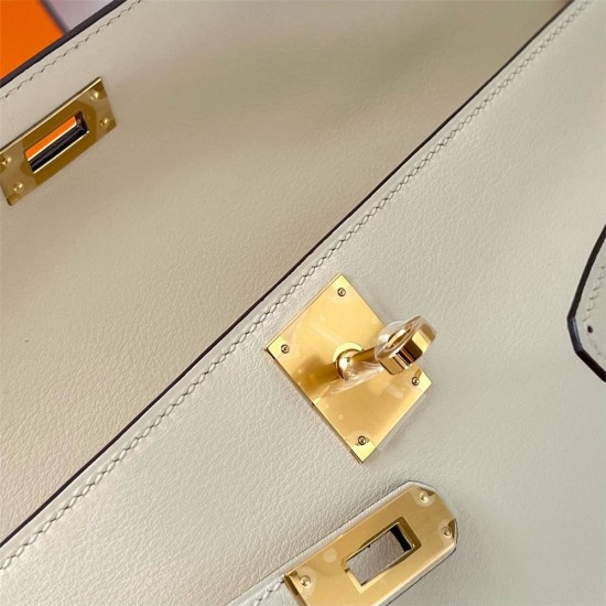 Hermes Hermès Kelly Cut 31cm Swift Imported Plain Leather I2 Cream White Waxed Thread Gold Hardware Hand-Stitched