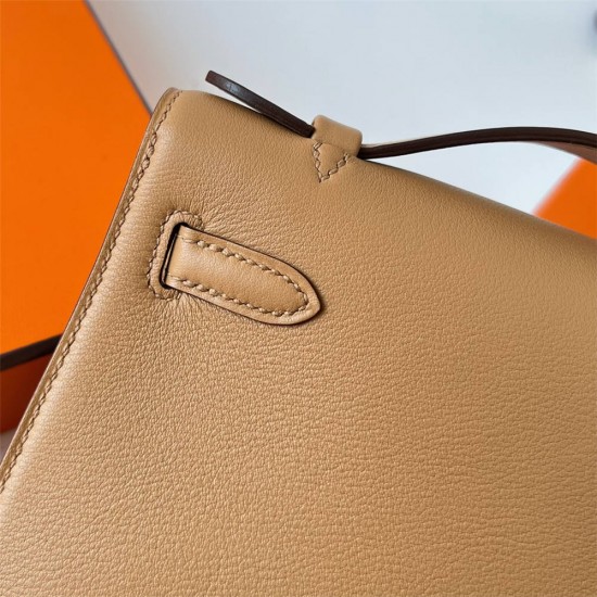 Hermes Hermès Mini Kelly 22cm Swift Imported Plain Leather 0M Milk Tea Color Waxed Thread Gold Hardware Hand-Stitched