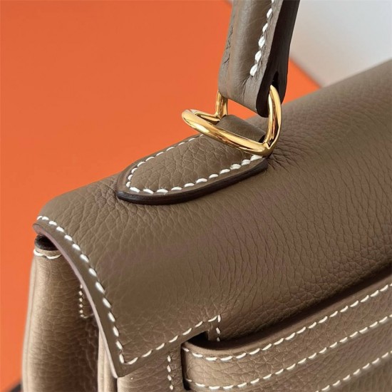 Hermes Hermès Kelly 25cm Togo Ck18 Elephant Grey Waxed Thread Gold Hardware Hand-Stitched