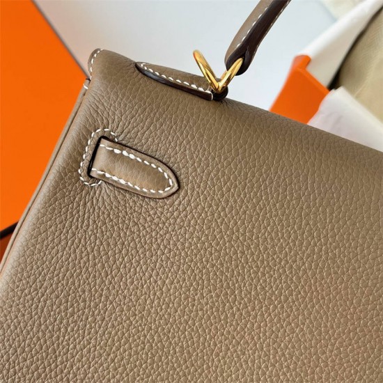 Hermes Hermès Kelly 25cm Togo Ck18 Elephant Grey Waxed Thread Gold Hardware Hand-Stitched