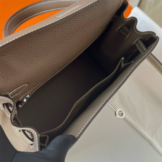 Hermes Hermès Kelly 25cm Togo Ck18 Elephant Grey Waxed Thread Silver Hardware Hand-Stitched