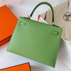 Hermes Hermès Kelly 25cm Epsom 3I Avocado Green Waxed Thread Silver Hardware Hand-Stitched