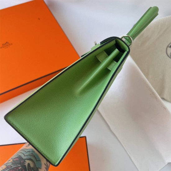 Hermes Hermès Kelly 25cm Epsom 3I Avocado Green Waxed Thread Silver Hardware Hand-Stitched