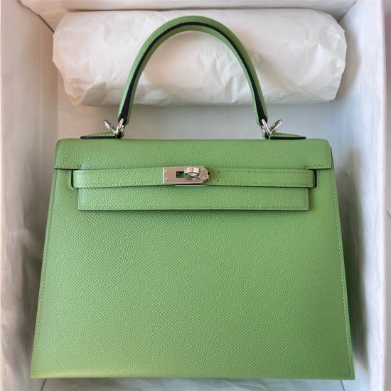 Hermes Hermès Kelly 25cm Epsom 3I Avocado Green Waxed Thread Silver Hardware Hand-Stitched