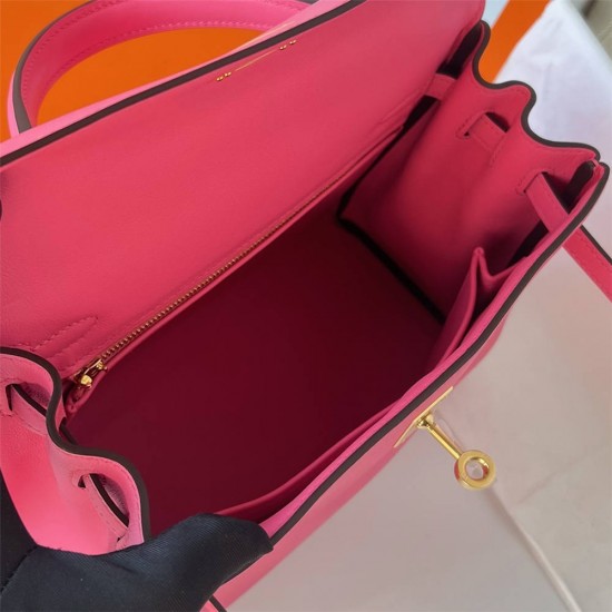 Hermes Hermès Kelly 25cm Swift Imported Plain Leather 8W New Lipstick Pink Waxed Thread Gold Hardware Hand-Stitched