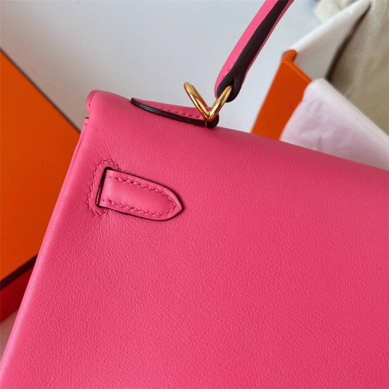 Hermes Hermès Kelly 25cm Swift Imported Plain Leather 8W New Lipstick Pink Waxed Thread Gold Hardware Hand-Stitched