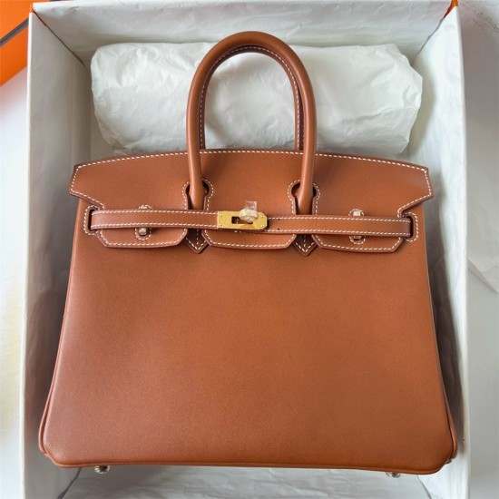 Hermes Hermès Birkin 25cm Barenia Smooth Grain Saddle Leather Ck37 Golden Brown Waxed Thread Gold Hardware Out of Stock Hand-Stitched