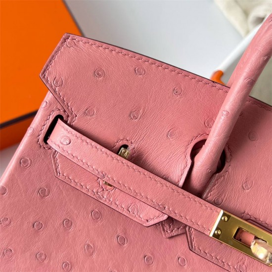 Hermes Hermès Birkin 25cm Kk Ostrich Leather Ck94 Ceramic Pink Waxed Thread Gold Hardware Out of Stock Hand-Stitched