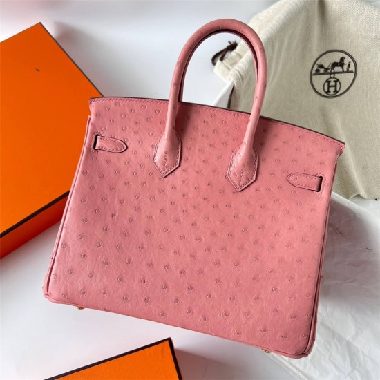 Hermes Hermès Birkin 25cm Kk Ostrich Leather Ck94 Ceramic Pink Waxed Thread Gold Hardware Out of Stock Hand-Stitched