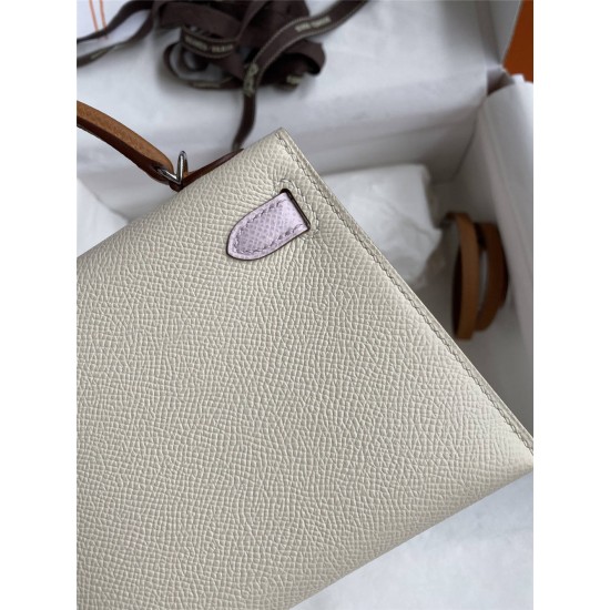 Hermes Hermès Mini Kelly 19cm Imported Epsom Leather Milk White with Dreamy Pink Purple and Golden Brown Accents Silver Hardware Hand-Stitched