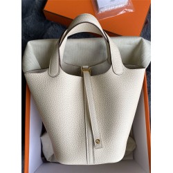 Hermes Hermès Picotin 18 Taurillon Clemence I2 Cream White Gold Hardware Hand-Stitched