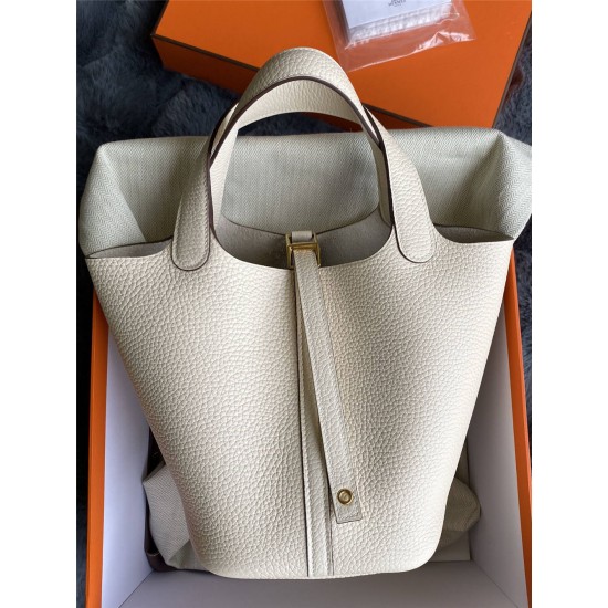 Hermes Hermès Picotin 18 Taurillon Clemence I2 Cream White Gold Hardware Hand-Stitched