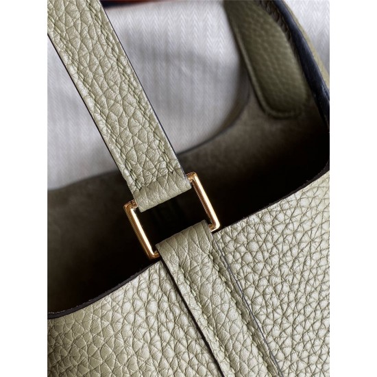 Hermes Hermès Picotin 18 Taurillon Clemence Q1 Sage Green Gold Hardware Hand-Stitched