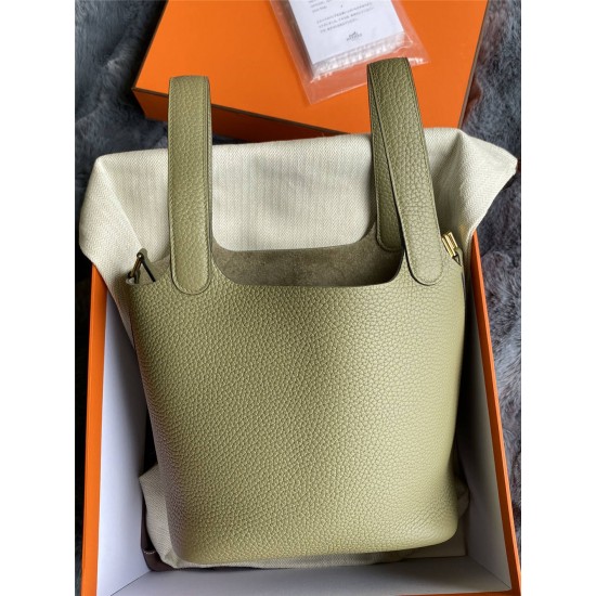 Hermes Hermès Picotin 18 Taurillon Clemence Q1 Sage Green Gold Hardware Hand-Stitched