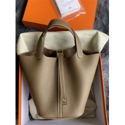 Hermes Hermès Picotin 18 Taurillon Clemence 18 Elephant Grey Gold Hardware Hand-Stitched