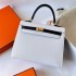 Hermes Hermès Kelly 25cm Epsom 01 Pure White with Ck89 Black Waxed Thread Gold Hardware Hand-Stitched