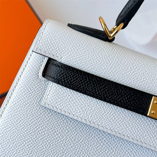 Hermes Hermès Kelly 25cm Epsom 01 Pure White with Ck89 Black Waxed Thread Gold Hardware Hand-Stitched